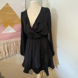 Faux Wrap Dress in Black- Women's Medium